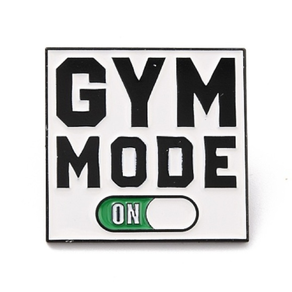 Women’s Jewelry Fashion Black and White Featuring Green ’Gym Mode On' Enamel Pin